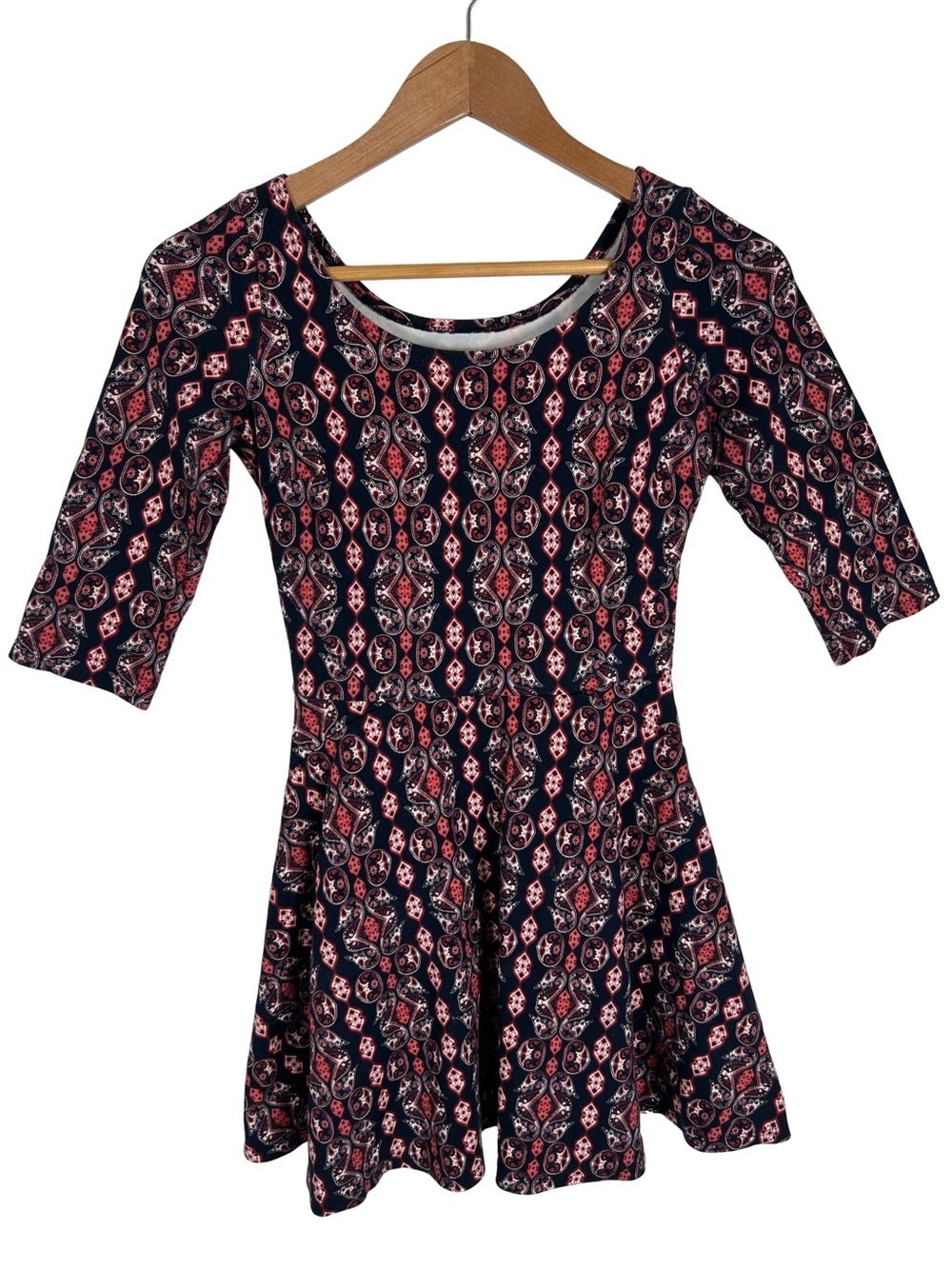 Y2K Hollister Skater Dress Size Small Navy Blue Pink Paisley Floral